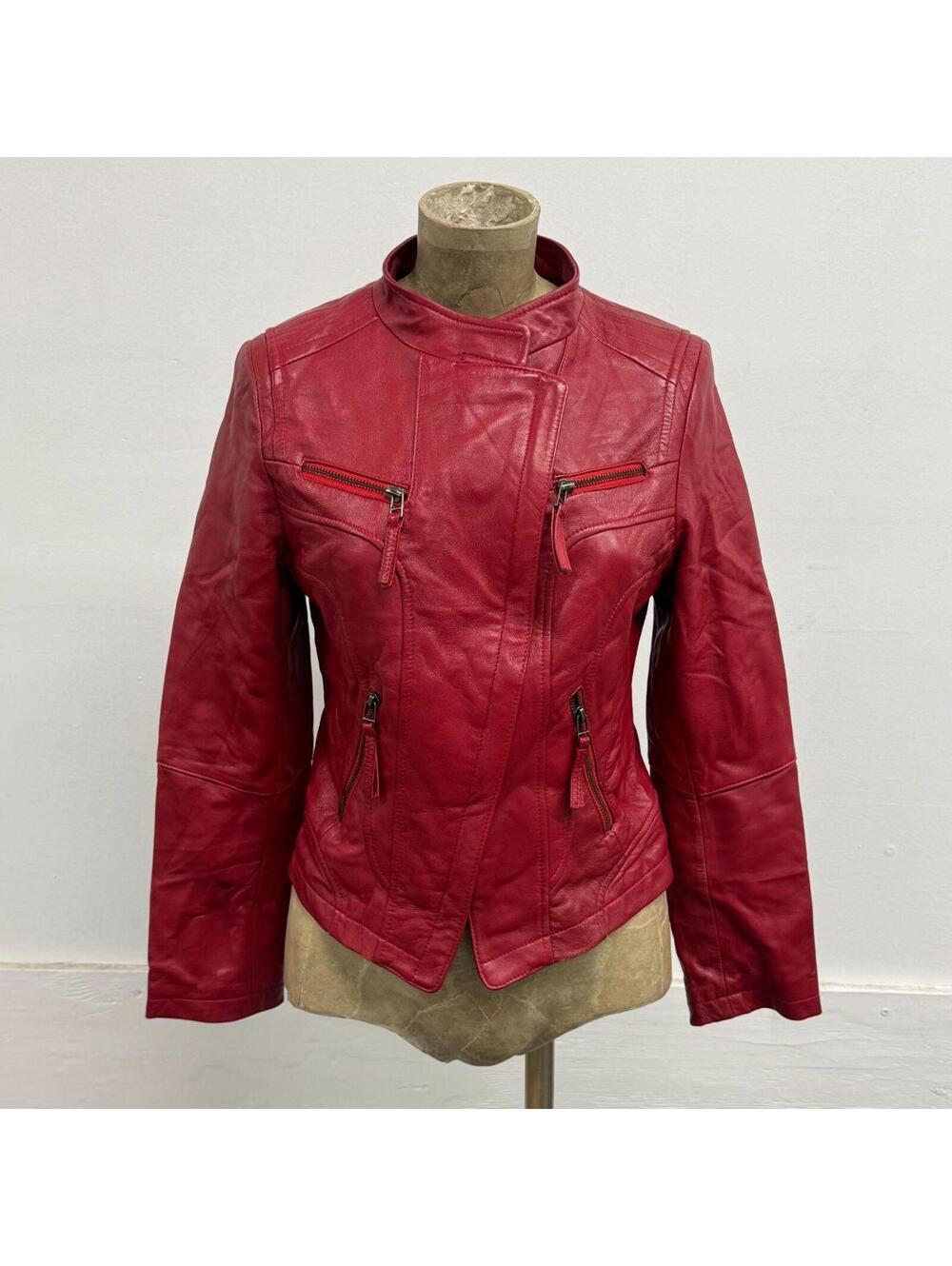 Vintage Red Moto Leather Racing Jacket